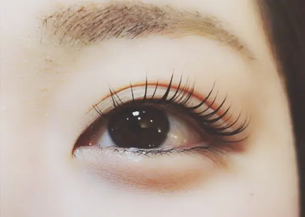 Cカール・ミディアムラインの仕上がりです。扇型に広げるようにデザインしています。ルキヤではまつ毛1本1本デザインをさせて頂きますので、目尻を流すように・しっかり上向きに！など、細かいご要望もお応え致します。